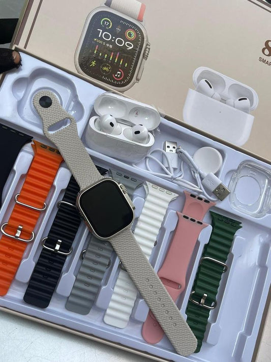 I20 Ultra Max suit Smart Watch 10 in 1 box 2.3inch large screen with 7 strips smartwatch With Airpords2 (random color)