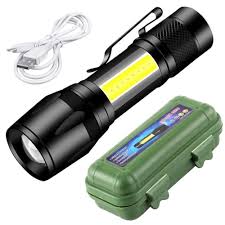 Portable LED Flashlight – Mini Rechargeable Torch With Side Light & Waterproof - Metal Body Rs 300