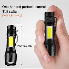 Portable LED Flashlight – Mini Rechargeable Torch With Side Light & Waterproof - Metal Body Rs 300